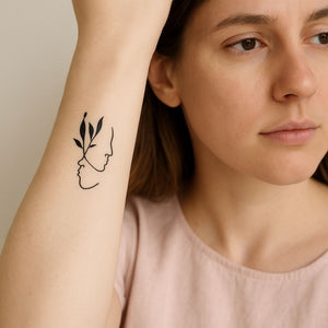Abstract faces and leafy branch temporary tattoo - 1 | Temporalis
