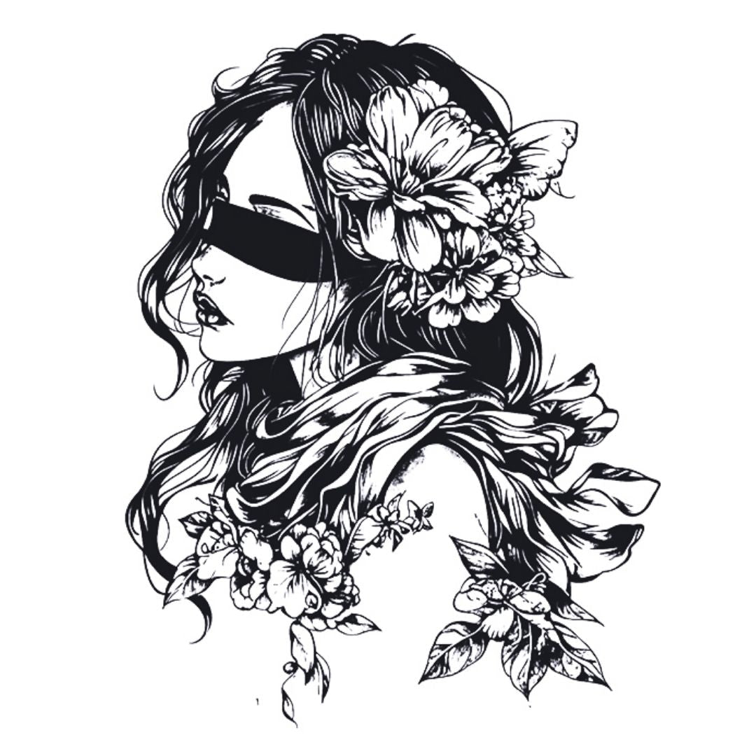 Blindfolded Floral Woman Tattoo - 2 | Temporalis