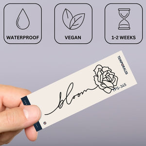 Bloom script temporary tattoo with single - line rose - 3 | Temporalis
