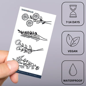 Botanical Floral Stems Tattoo Set - 3 | Temporalis