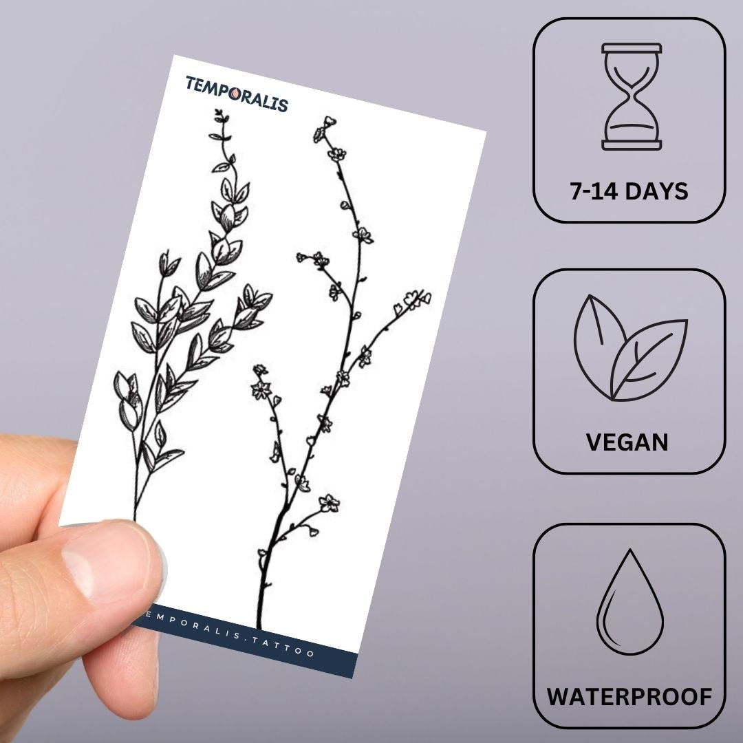 Botanical Wildflower Stems Tattoo - 3 | Temporalis