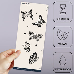Butterflies & Feathers Temporary Tattoo, Fine Line Dotwork - 3 | Temporalis