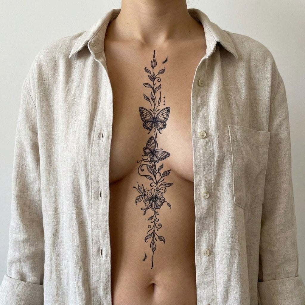 Butterfly Floral Garland Tattoo - 1 | Temporalis