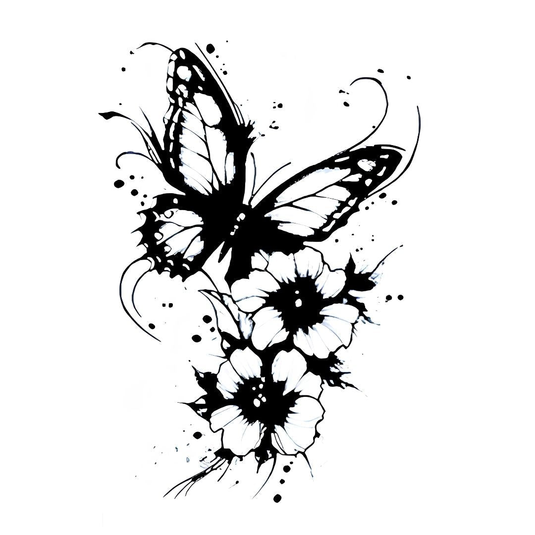 Butterfly & Hibiscus Tattoo - 2 | Temporalis