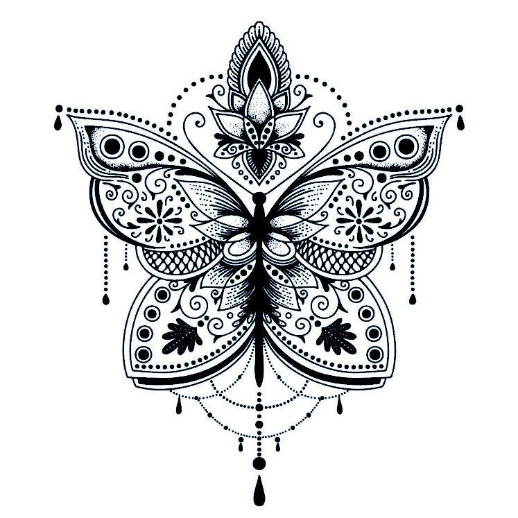 Butterfly Mandala & Lotus Temporary Tattoo - 2 | Temporalis