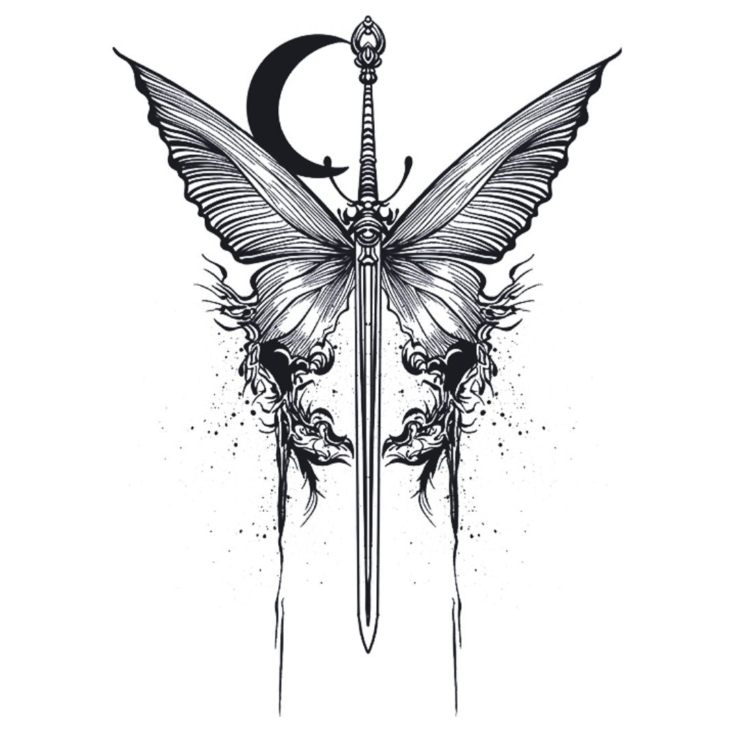 Butterfly Sword Moon Tattoo - 2 | Temporalis