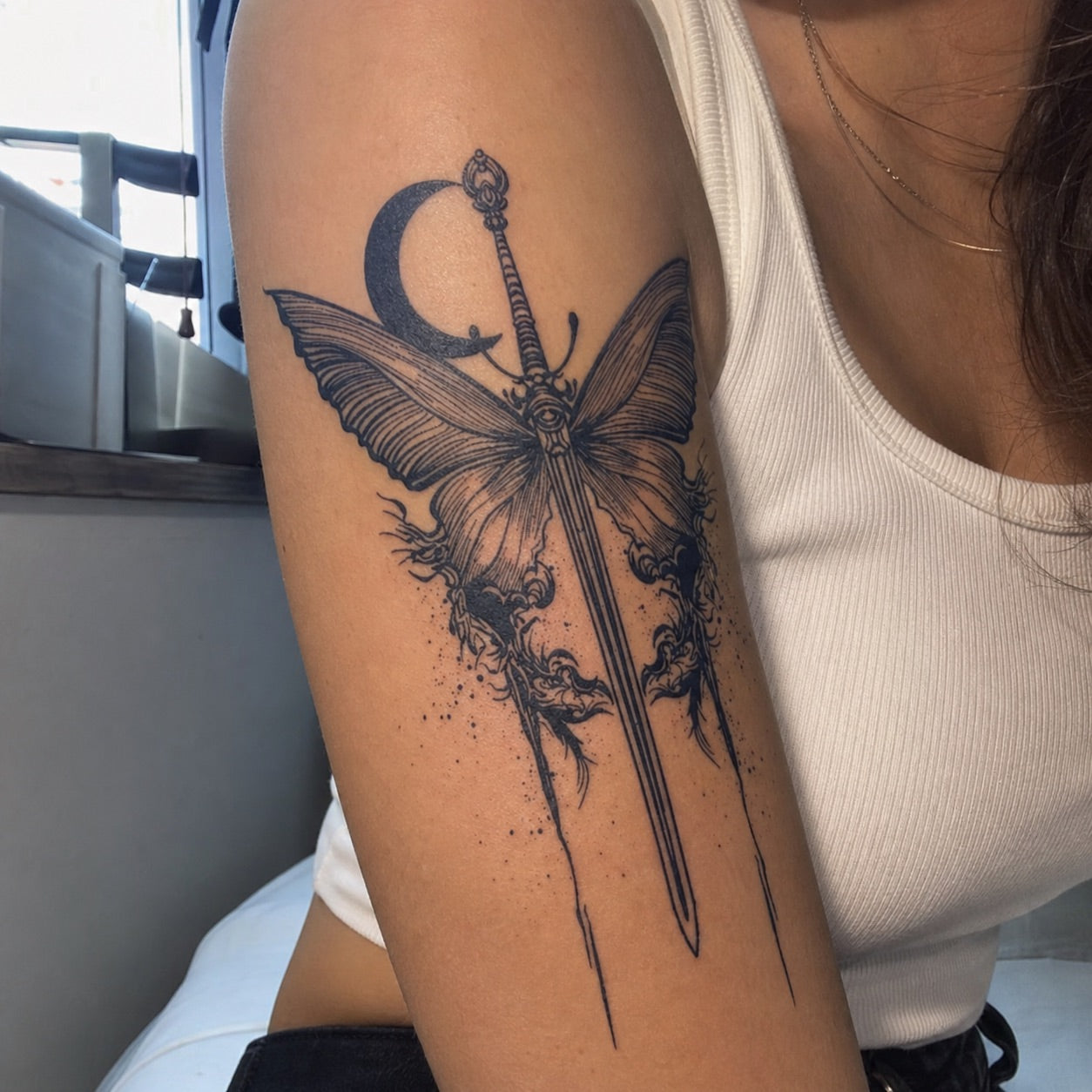 Butterfly Sword Moon Tattoo - 1 | Temporalis