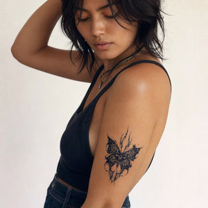 Butterfly temporary tattoo with ink splatter - 1 | Temporalis