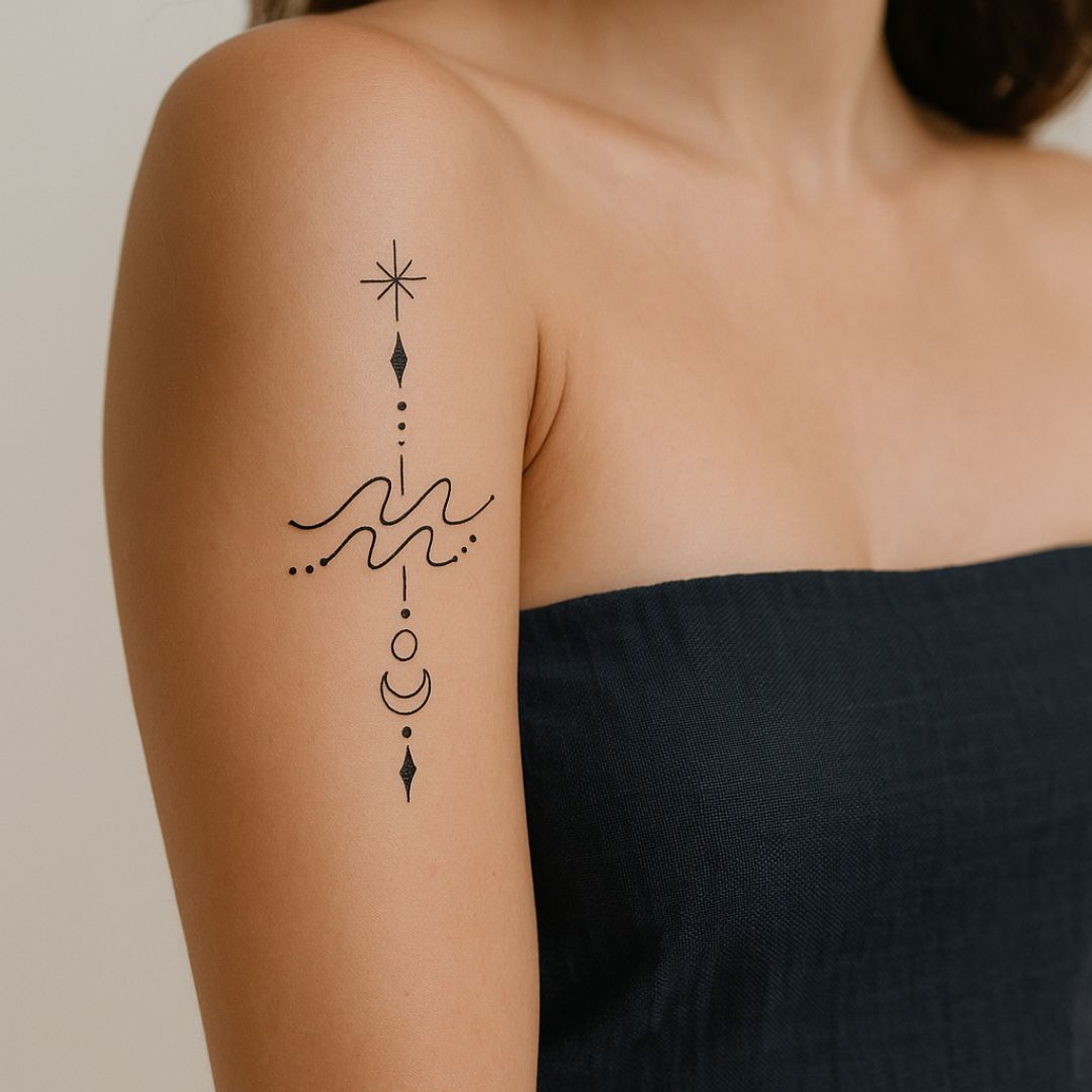 Celestial Aquarius zodiac temporary tattoo - 1 | Temporalis