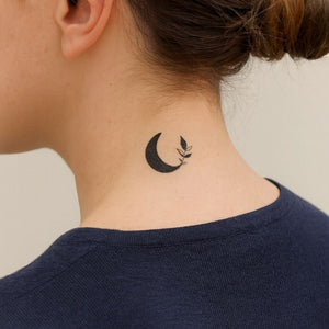 Crescent moon and branch temporary tattoo - 1 | Temporalis