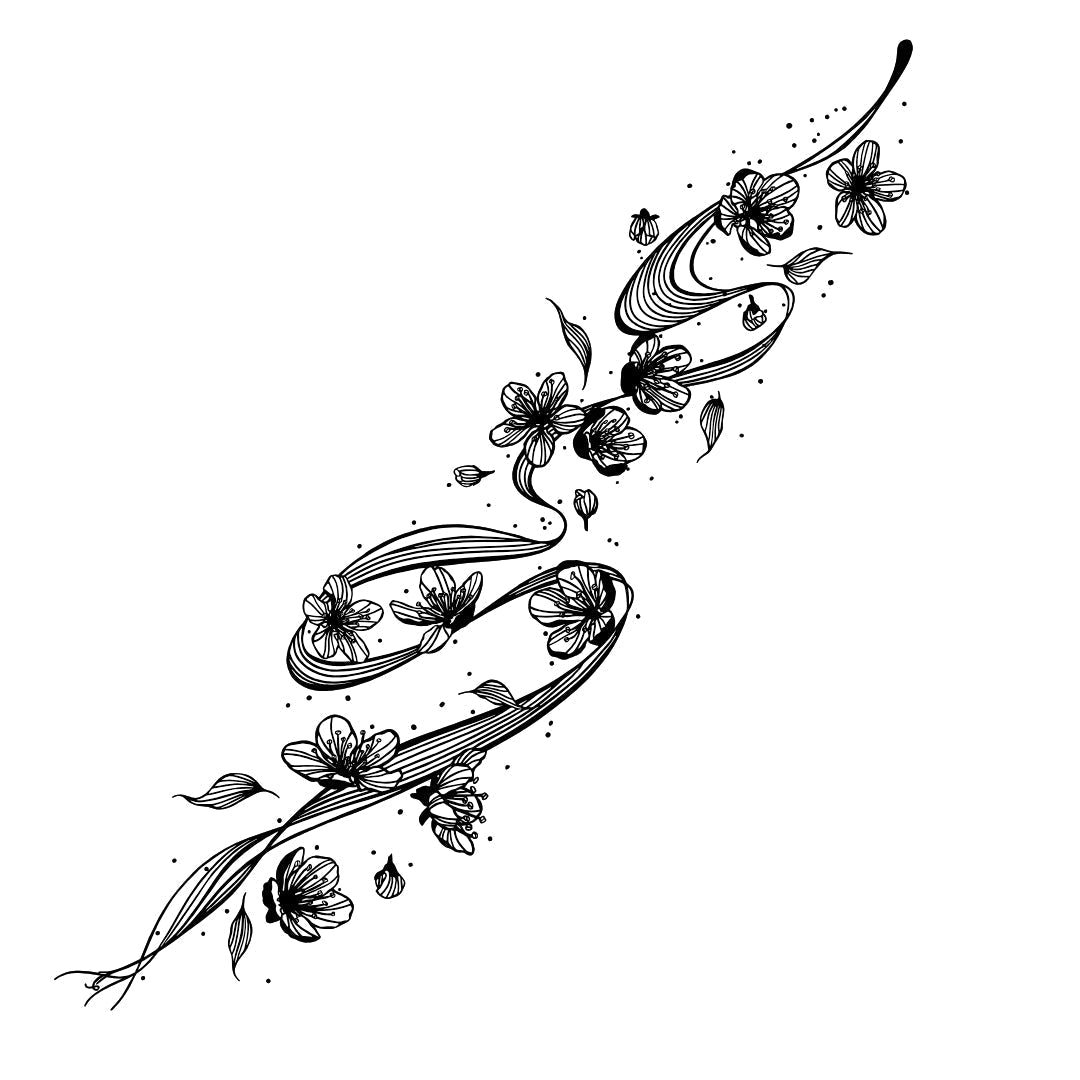 Curved floral line temporary tattoo - 2 | Temporalis