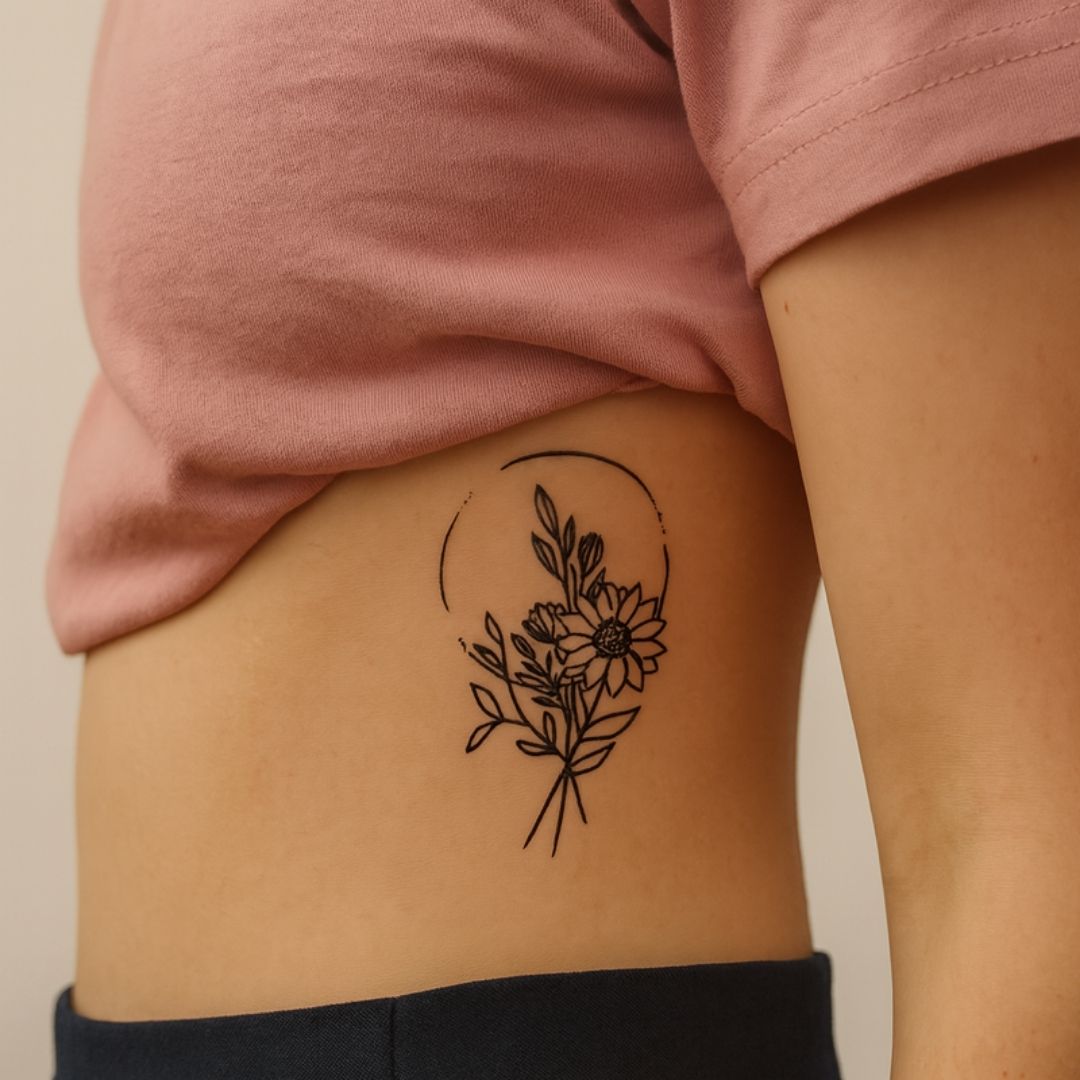 Daisy with circle background temporary tattoo - 1 | Temporalis