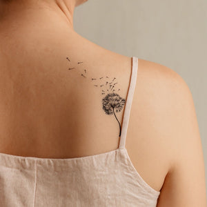 Dandelion silhouette temporary tattoo with blowing seeds - 1 | Temporalis