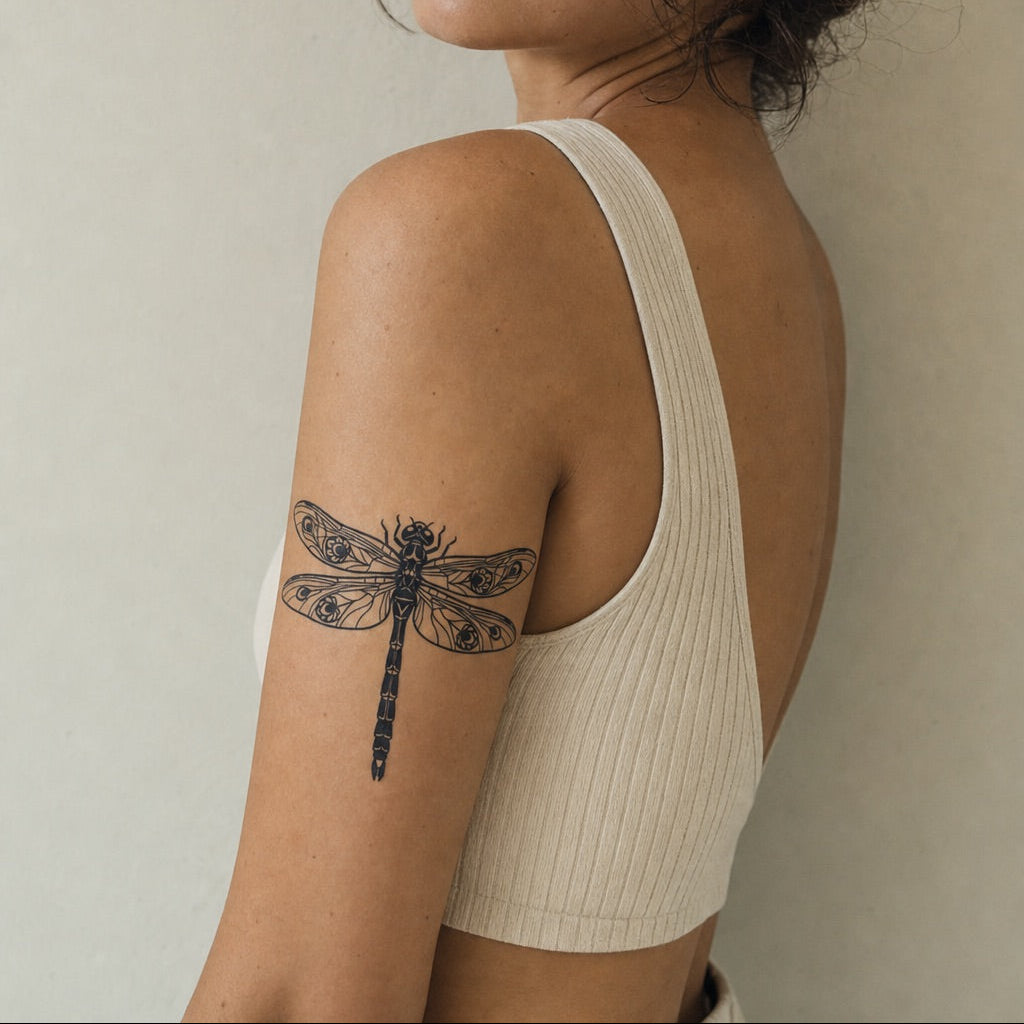 Dragonfly temporary tattoo with floral wings - 1 | Temporalis