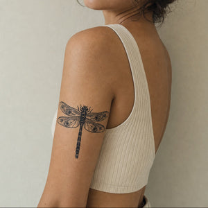 Dragonfly temporary tattoo with floral wings - 1 | Temporalis