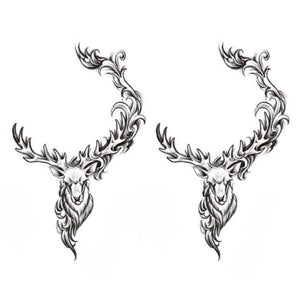 Dual Stag Head Ornamental Tattoo - 2 | Temporalis