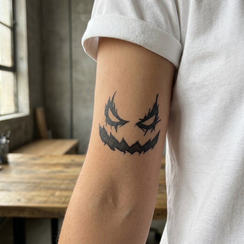 Evil Pumpkin Face Tattoo - 1 | Temporalis