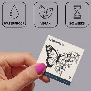 Fine Line Butterfly & Flowers Temporary Tattoo - 3 | Temporalis