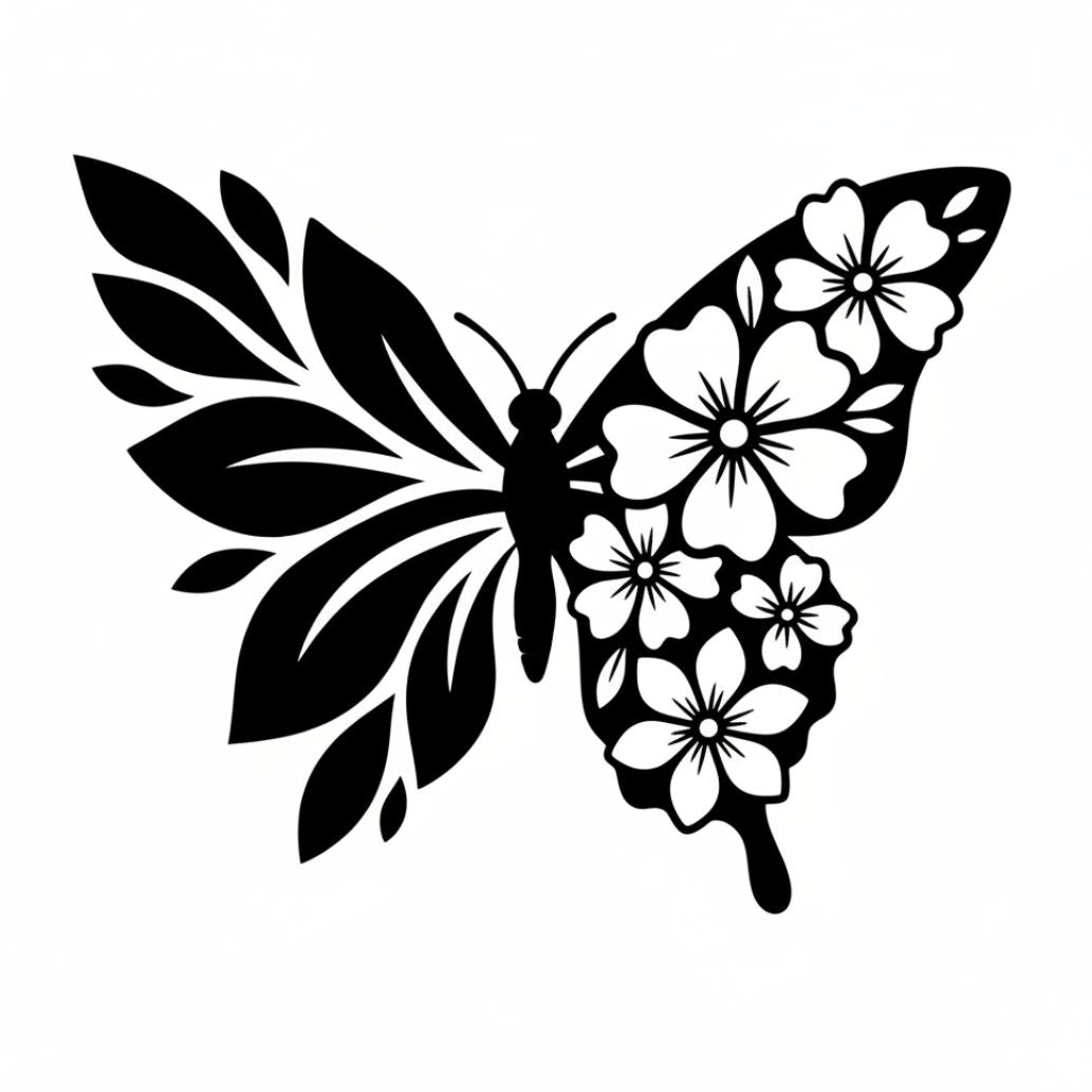 Fine Line Butterfly & Flowers Temporary Tattoo - 2 | Temporalis