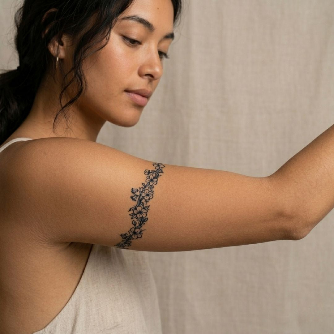 Fine line floral garland temporary tattoo - 1 | Temporalis