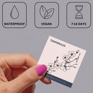 Fine line flower branch temporary tattoo with buds - 3 | Temporalis