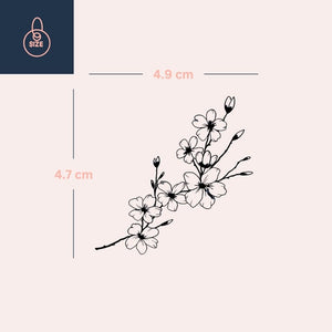 Fine line flower branch temporary tattoo with buds - 4 | Temporalis