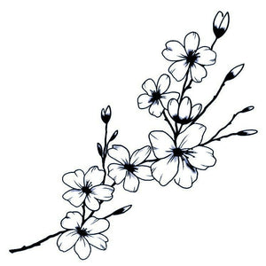 Fine line flower branch temporary tattoo with buds - 2 | Temporalis