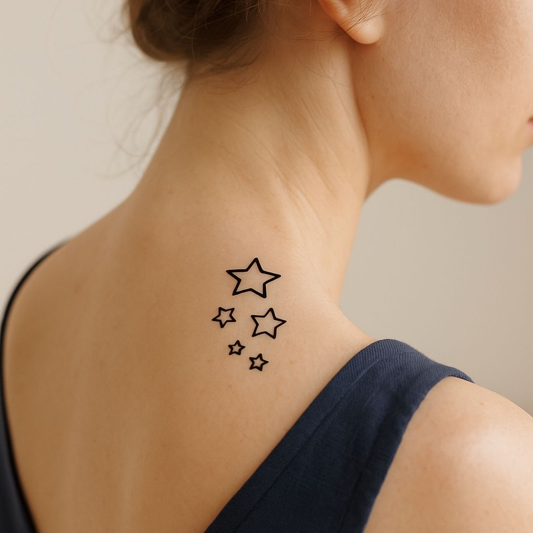 Fine Line Hollow Stars Temporary Tattoo - 1 | Temporalis