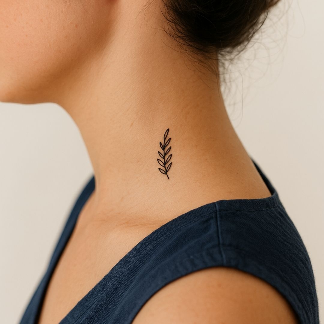 Fine line leafy branch temporary tattoo - 1 | Temporalis