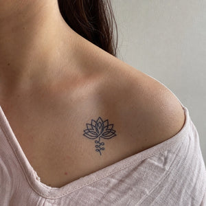 Fine line lotus flower temporary tattoo - 1 | Temporalis