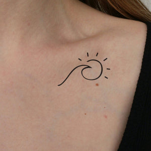 Fine line wave & sun temporary tattoo - 1 | Temporalis