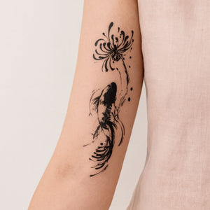 Fish and flower temporary tattoo, sumi - e style - 1 | Temporalis