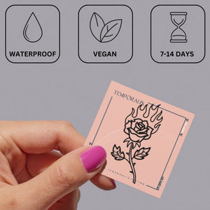Flaming rose temporary tattoo with stem and leaves 4 - Temporalis