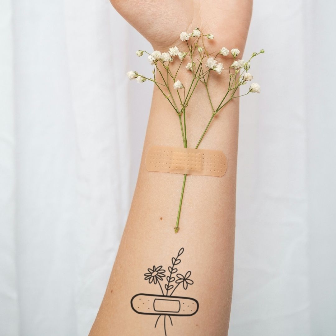 Floral Bandage Temporary Tattoo, Fine Line - 1 | Temporalis