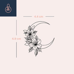 Floral crescent moon temporary tattoo, fine line - 4 | Temporalis