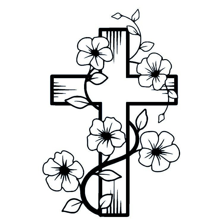 Floral cross temporary tattoo with vines - 2 | Temporalis