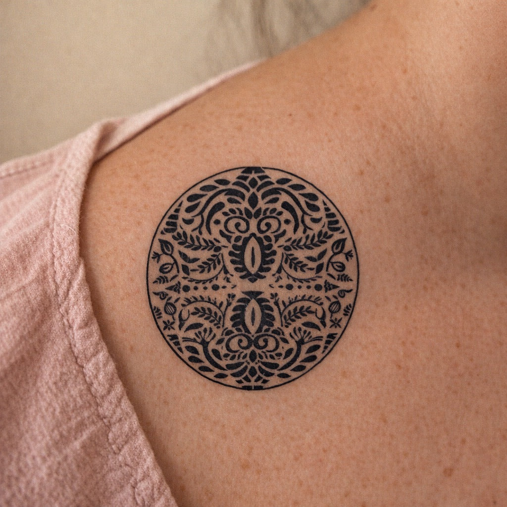 Floral Folk Mandala Tattoo - 1 | Temporalis