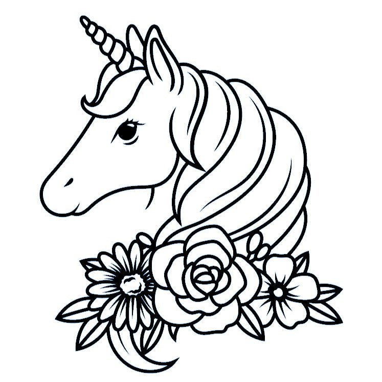 Floral unicorn head temporary tattoo - 2 | Temporalis