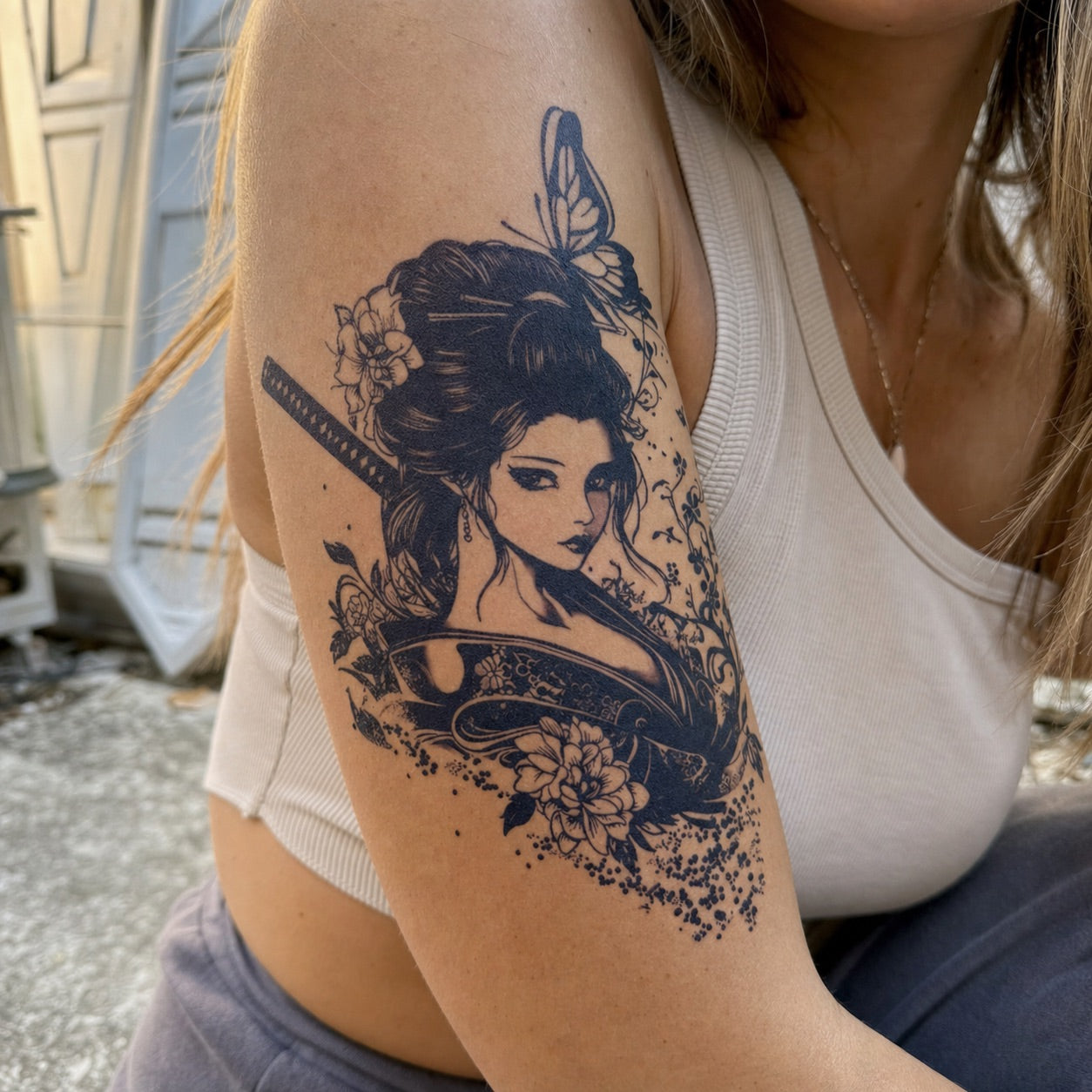 Geisha with Katana Tattoo - 1 | Temporalis