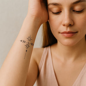 Geometric cross temporary tattoo with stars - 1 | Temporalis