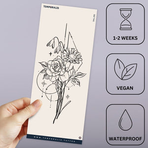Bouquet floral géométrique 3 - Temporalis® - Tatouage temporaire