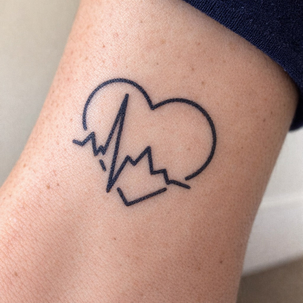 Heart Heartbeat Line Tattoo - 1 | Temporalis