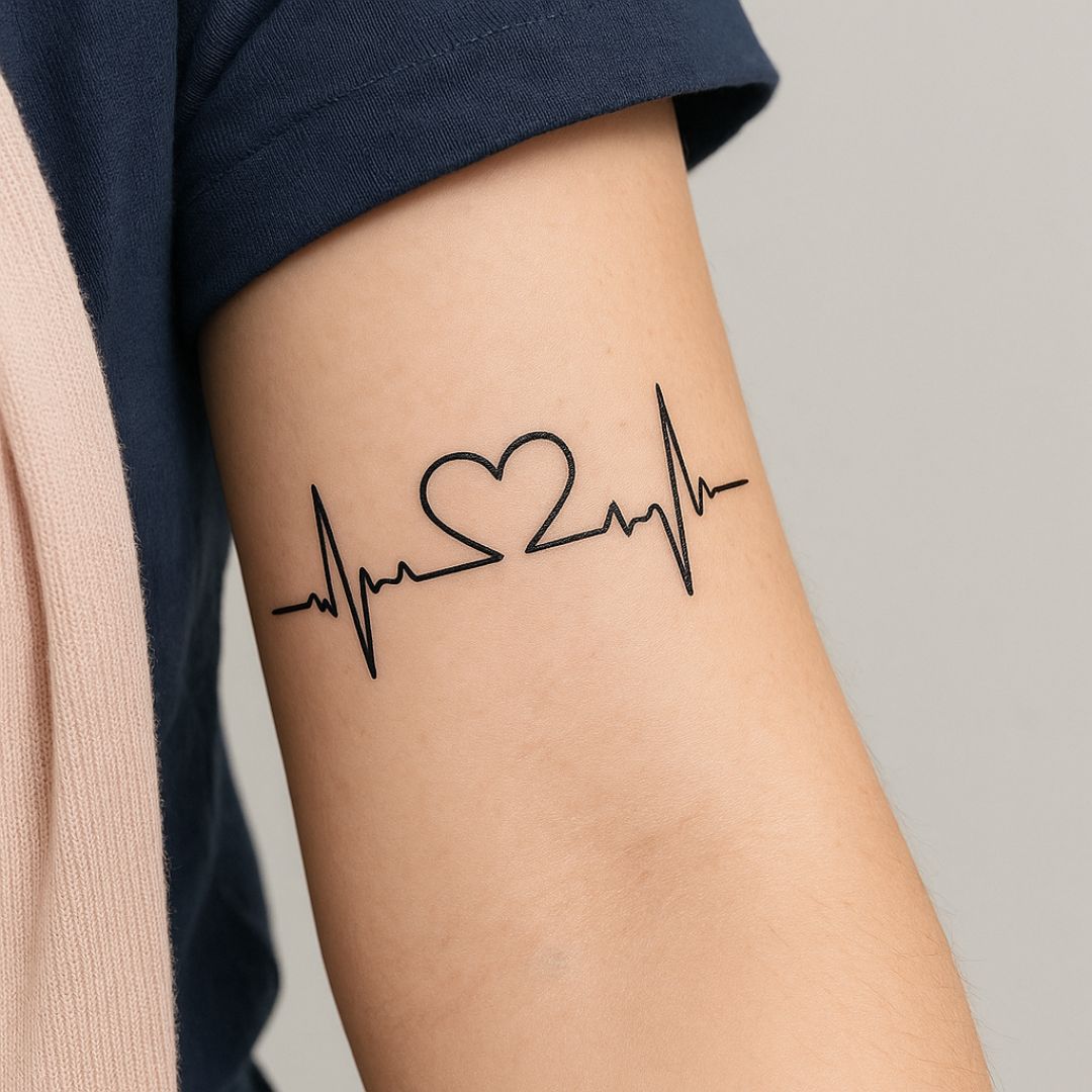 Heartbeat with heart temporary tattoo - 1 | Temporalis