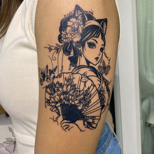 Japanese Cat Girl Tattoo - 1 | Temporalis