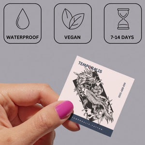 Koi and dragon temporary tattoo, engraving style - 3 | Temporalis