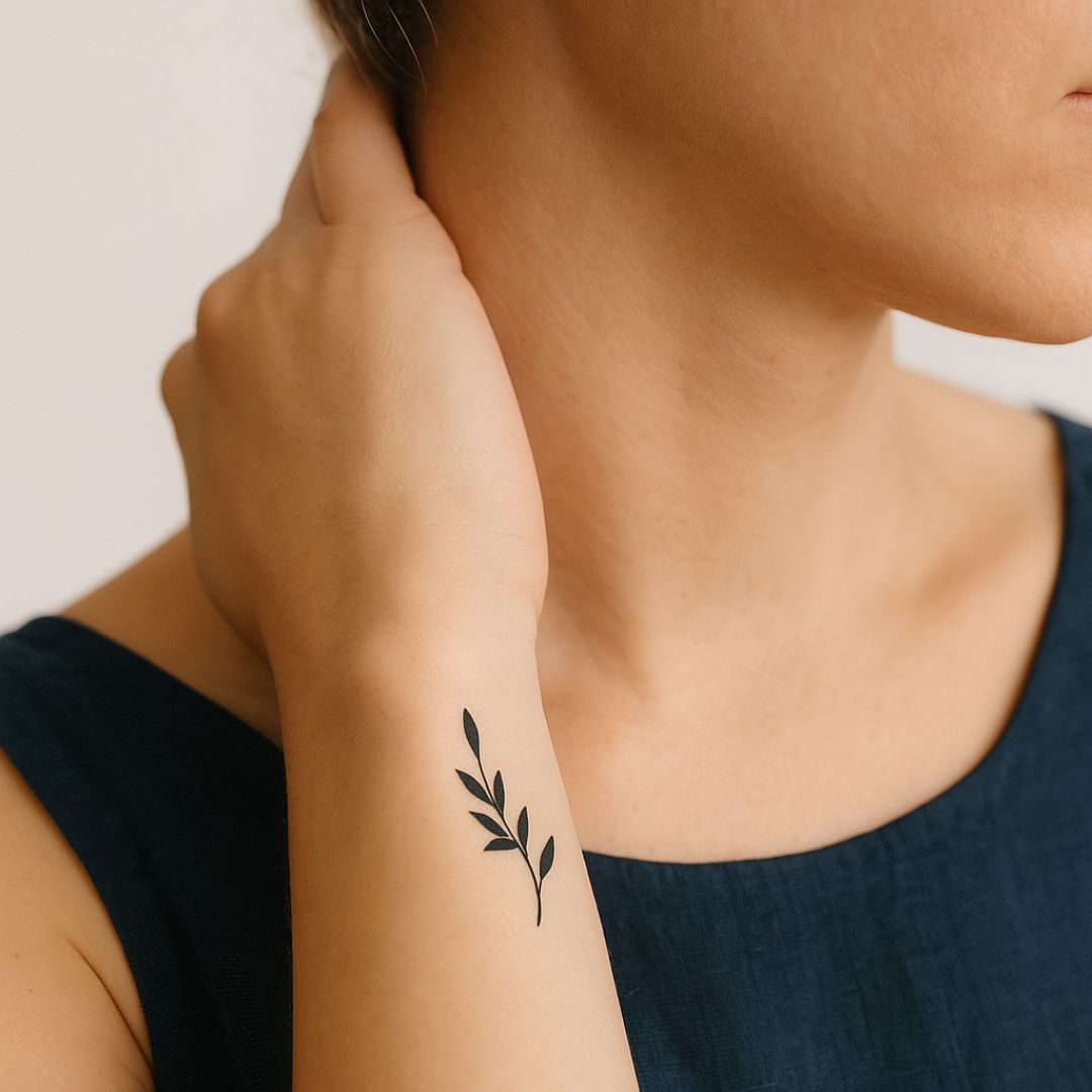 Leafy Branch Silhouette Temporary Tattoo - 1 | Temporalis