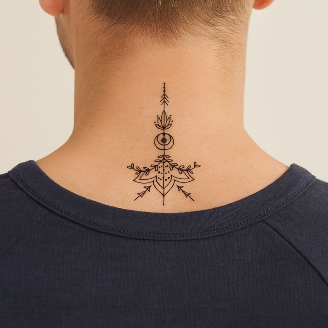 Lotus and crescent moon temporary tattoo, symmetrical - 1 | Temporalis