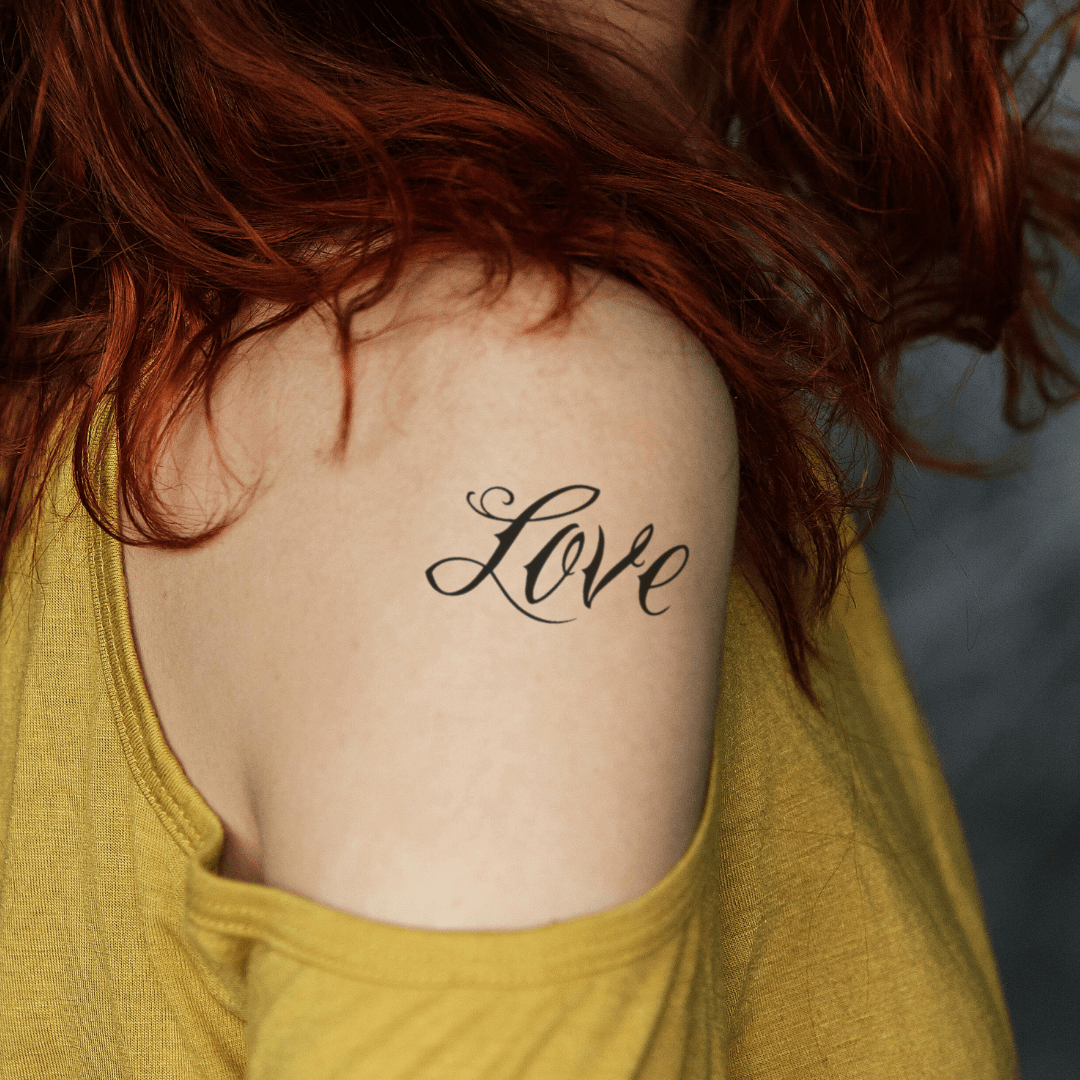 "Love" word tattoo 1 - Temporalis