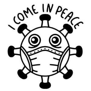 Masked virus temporary tattoo, cartoon style, 'I COME IN PEACE' - 2 | Temporalis