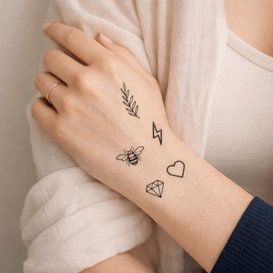 Mini set of 5 temporary tattoos: leaf, bee, lightning, diamond, heart - 6 | Temporalis
